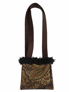 BagDaddy Women's Boho Paisley Shoulder Bag - Brown & Gold, Fringe Detail